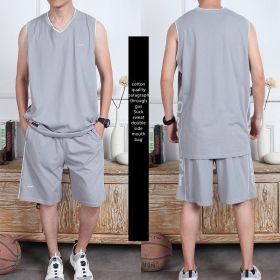 Casual Wear Sleeveless Thin Vest Running Wear Shorts Sportswear (Option: Grey-L)
