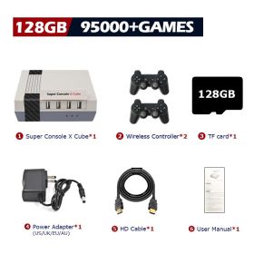 Super Console X Cube Retro Game Console Support 117000 Video Games 70 Emulators for PSP/PS1/DC/N64/MAME with Gamepads (Color: 128G wireless-2, Bundle: US plug)