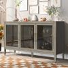 Wood Storage Cabinet with Three tempered glass doors and Adjustable Shelf,Suitable for living room, study and entrance